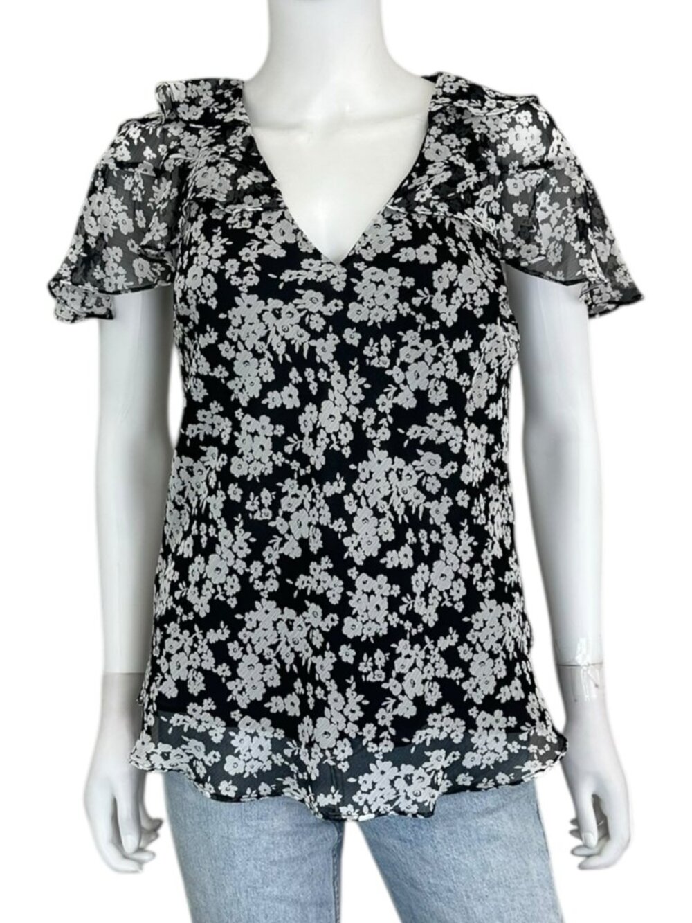 LAUREN Ralph Lauren Black Floral Print Blouse Size M